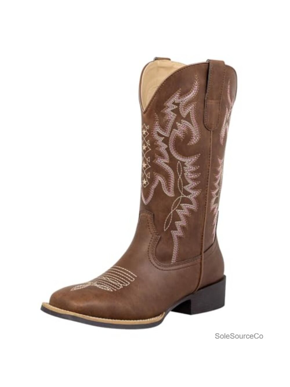 Wide Calf Square Toe Cowboy Boots Faux Leather Western Boots
